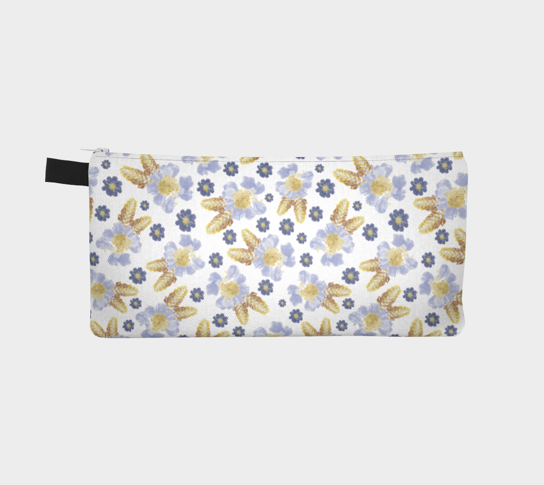Pencil Case * Abstract Floral Makeup Pouch * Small Travel Organizer Bag * Blue Cosmos and Crocosmia  Watercolor Impressions Design Miniature #3