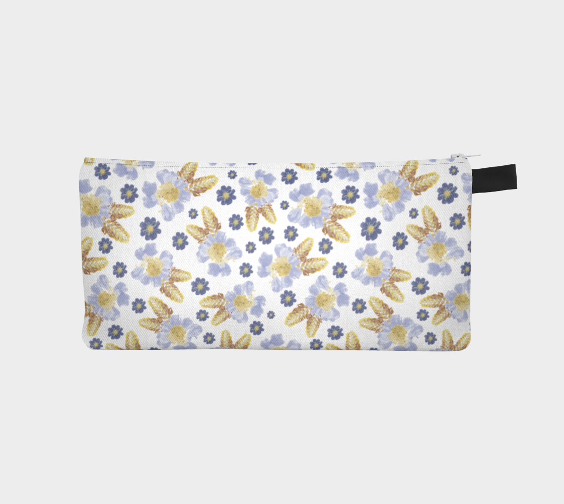 Pencil Case * Abstract Floral Makeup Pouch * Small Travel Organizer Bag * Blue Cosmos and Crocosmia  Watercolor Impressions Design Miniature #2