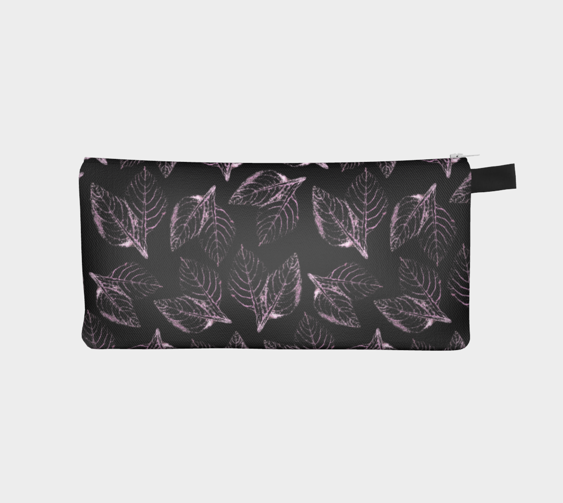 Pencil Case * Abstract Floral Makeup Pouch * Small Travel Organizer Bag * Pink Amaranth Leaves on Black  Watercolor Impressions Design preview