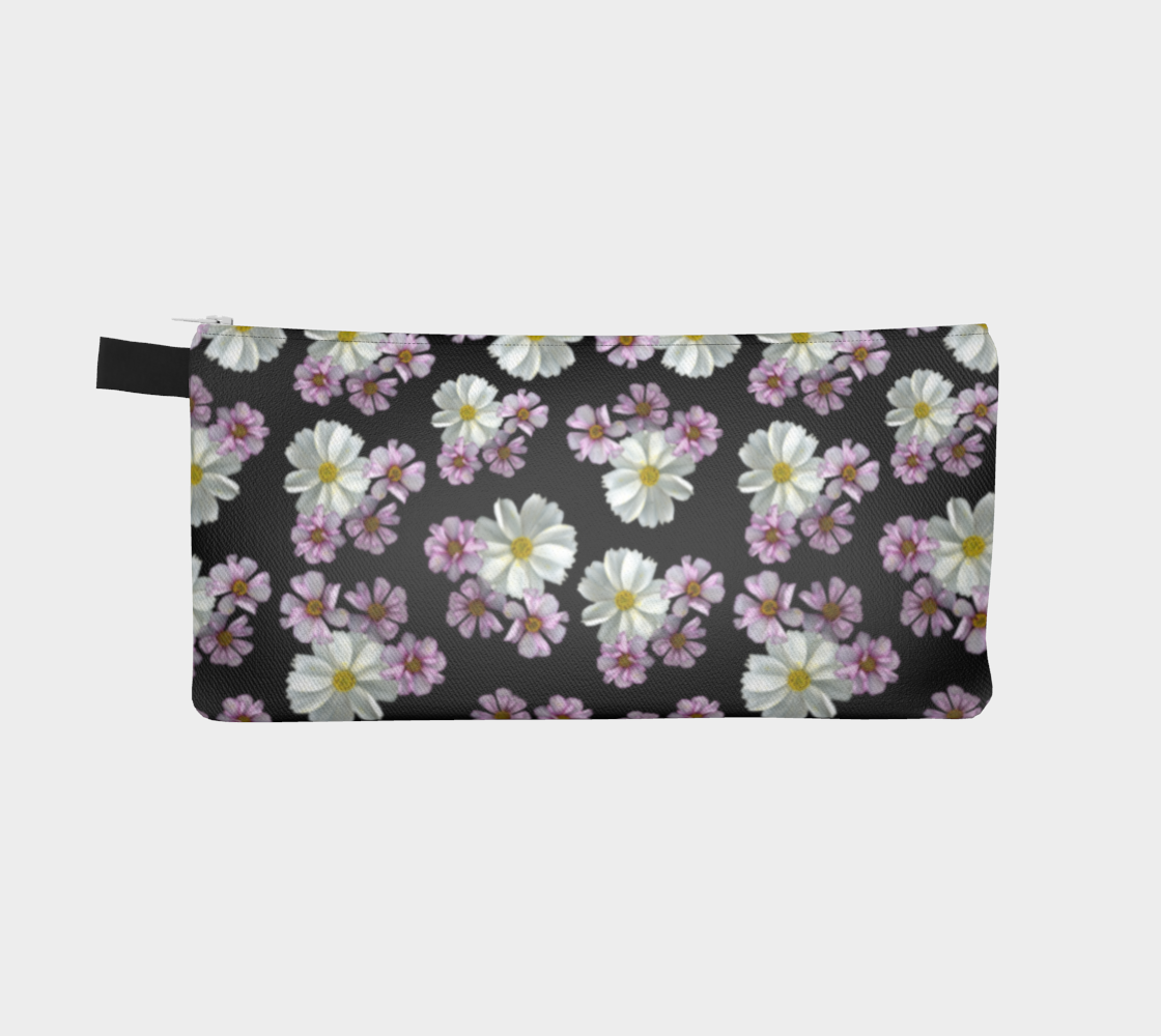 Aperçu de Pencil Case * Abstract Floral Makeup Pouch * Small Travel Organizer Bag * Pink White Purple Cosmos Flower Blossoms #2