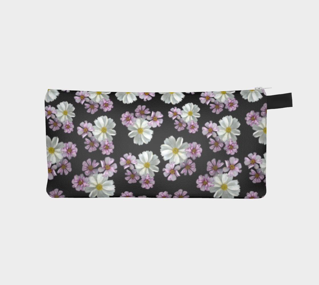 Pencil Case * Abstract Floral Makeup Pouch * Small Travel Organizer Bag * Pink White Purple Cosmos Flower Blossoms preview