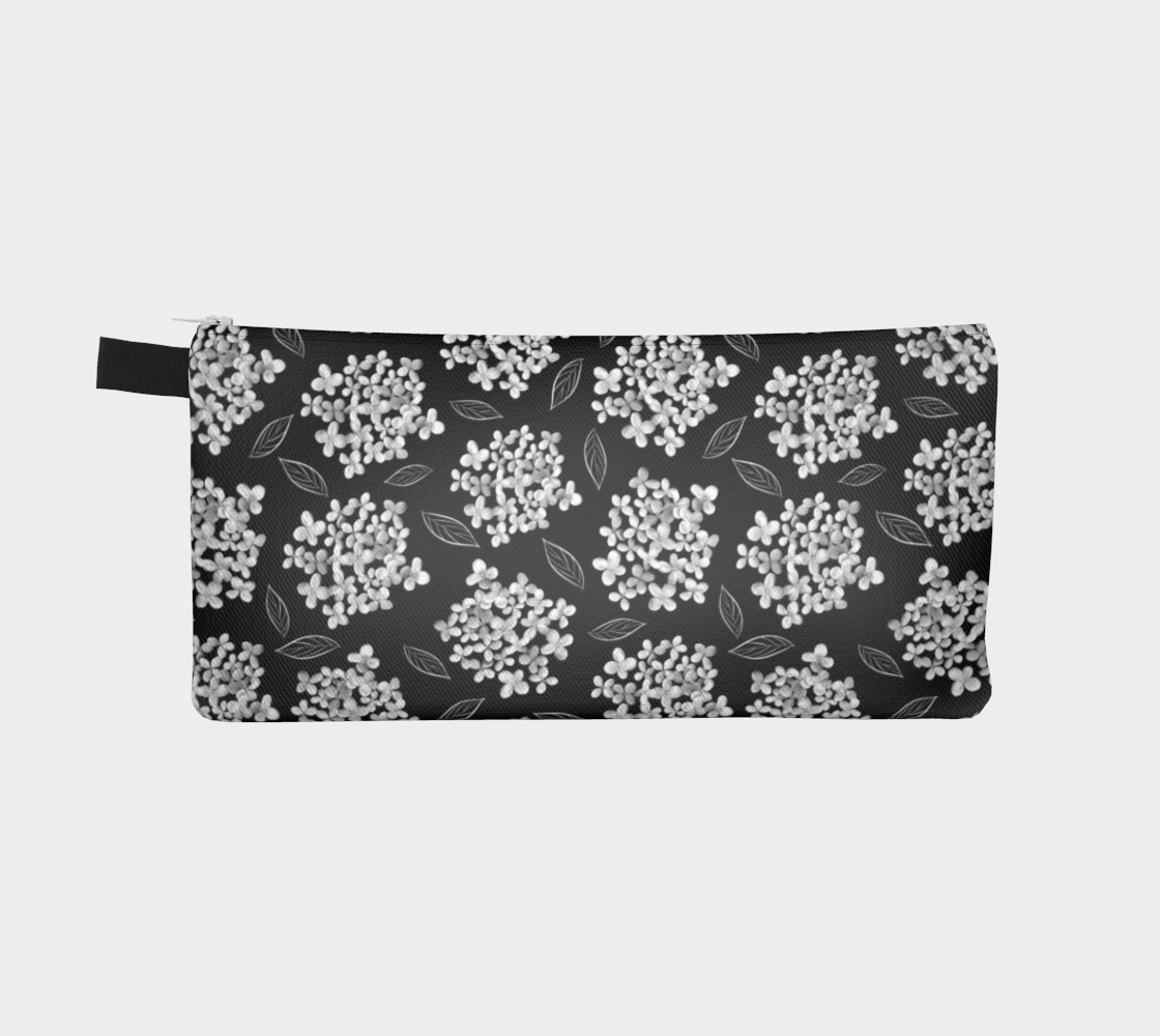 Pencil Case * Abstract Floral Makeup Pouch * Small Travel Organizer Bag * White Hydrangea on Black * Pristine Miniature #3