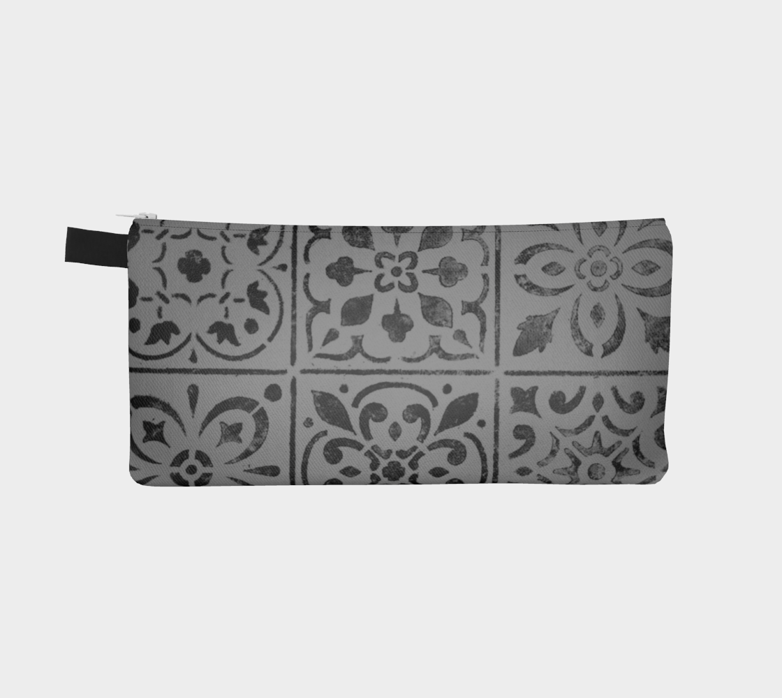 Pencil Case * Abstract Geometric Gray Black Moroccan Tile Print Travel Pouch  thumbnail #3