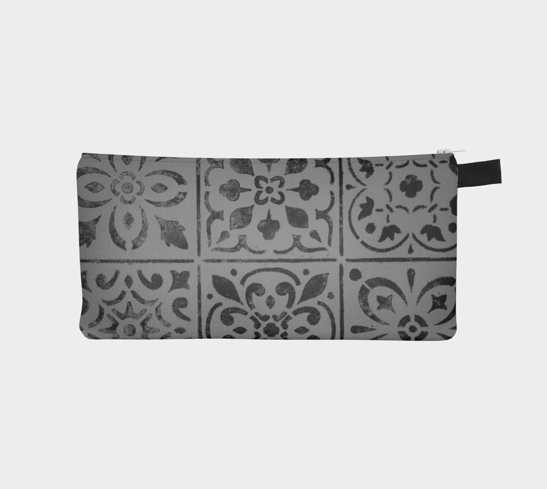 Pencil Case * Abstract Geometric Gray Black Moroccan Tile Print Travel Pouch  preview