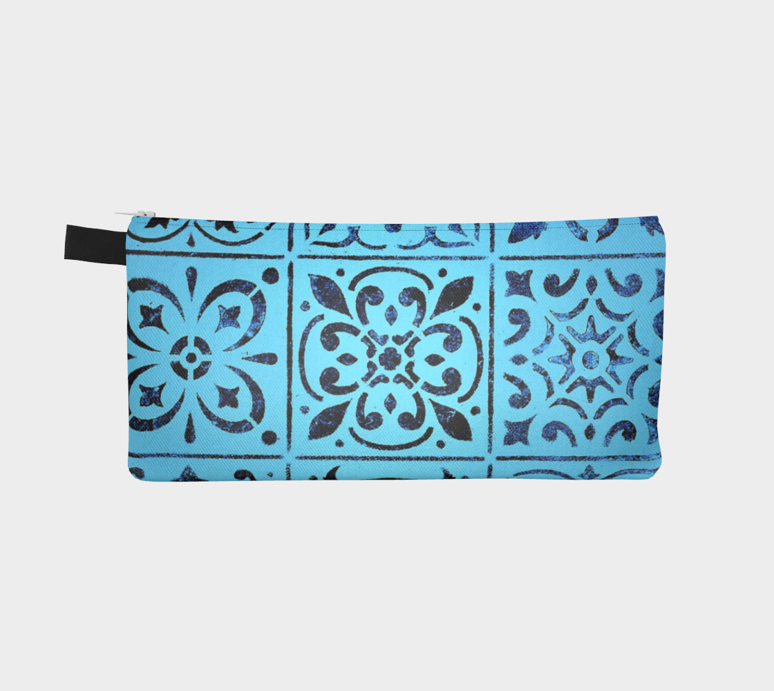 Aperçu de Pencil Case * Blue Moroccan Tile Print Small Makeup Pouch * Geometric Abstract Design Cosmetics Bag #2