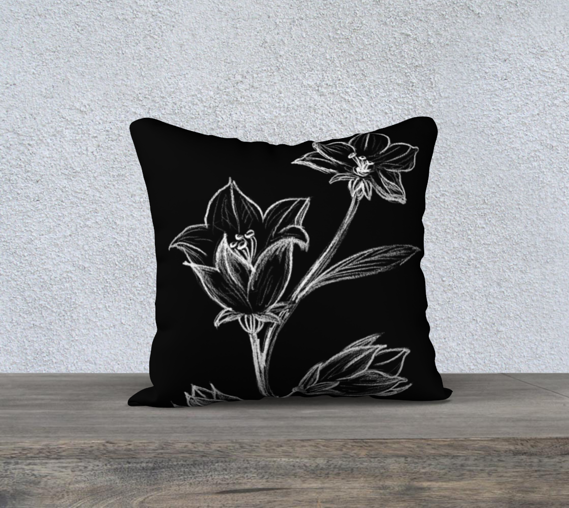 Luxurious flowers white on black pillow preview