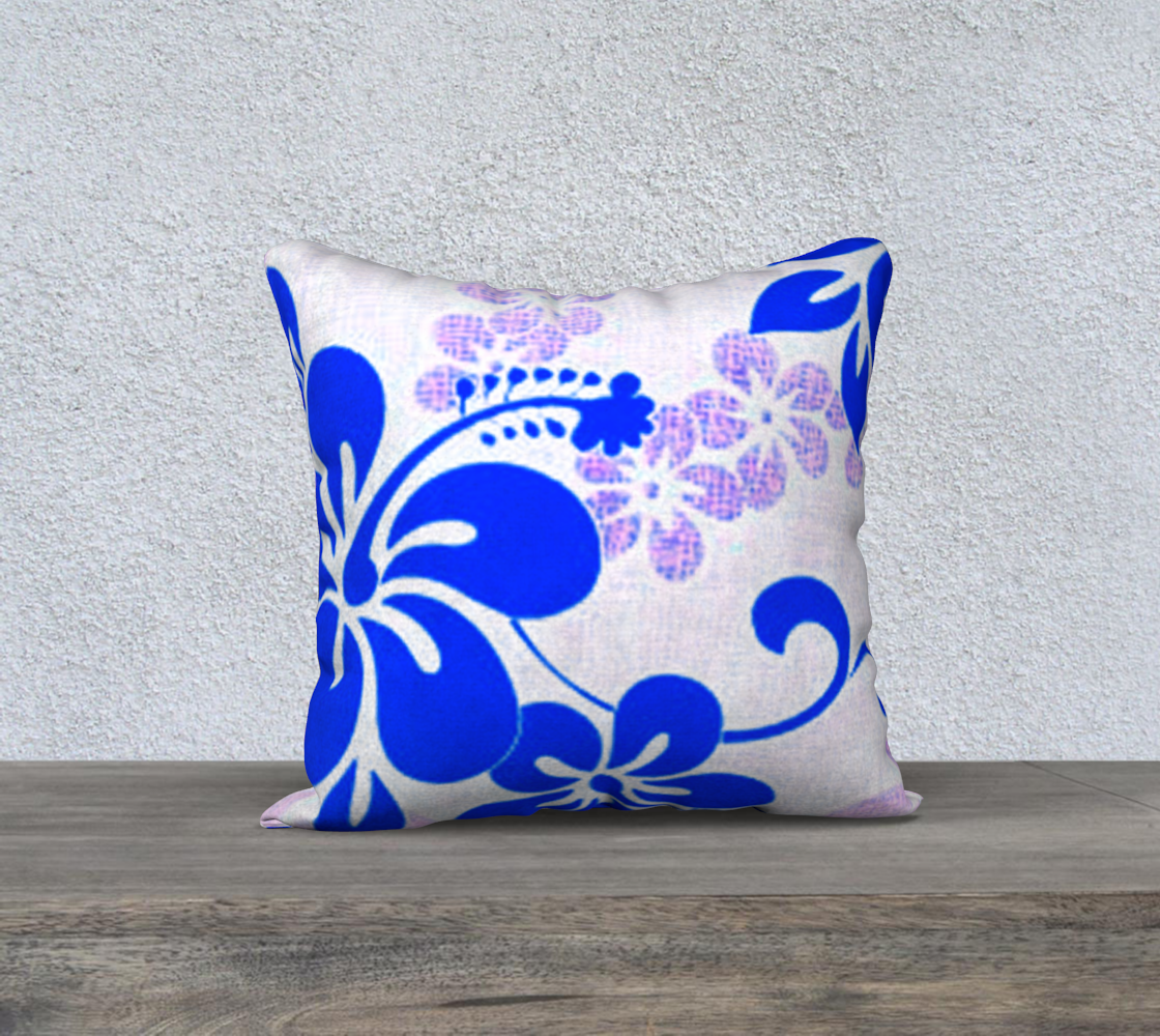 Aperçu de Blue and Lavender Hibiscus 18x18 Pillow Case