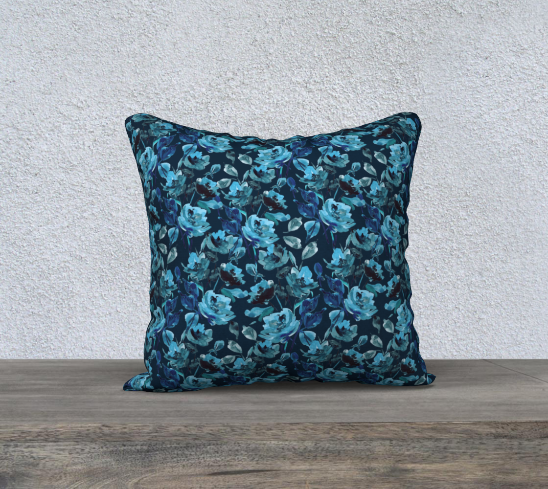 Blue Ink Floral on Indigo Pillow 18x18 preview