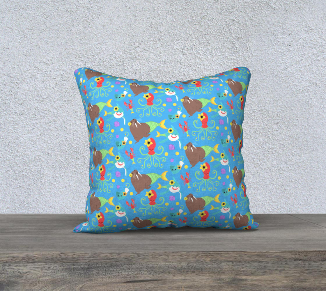 Mermaid Animals 18x18 Pillow Case (Blue) preview