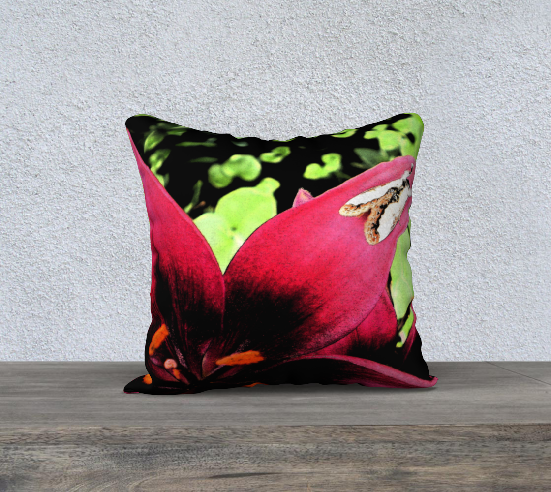 Red Lily & Moth 18"x18" Pillow Case preview