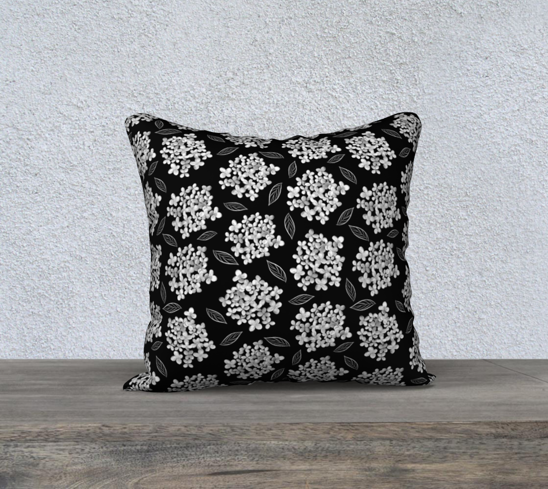 Aperçu de 18x18 Pillow Case * Abstract Floral Pillow Covers * Linen*Velveteen*Canvas Decorative Pillows * White Hydrangea on Black * Pristine #2