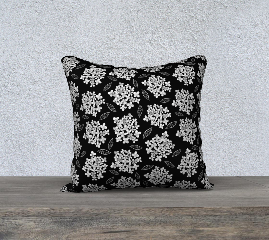 Aperçu de 18x18 Pillow Case * Abstract Floral Pillow Covers * Linen*Velveteen*Canvas Decorative Pillows * White Hydrangea on Black * Pristine #1
