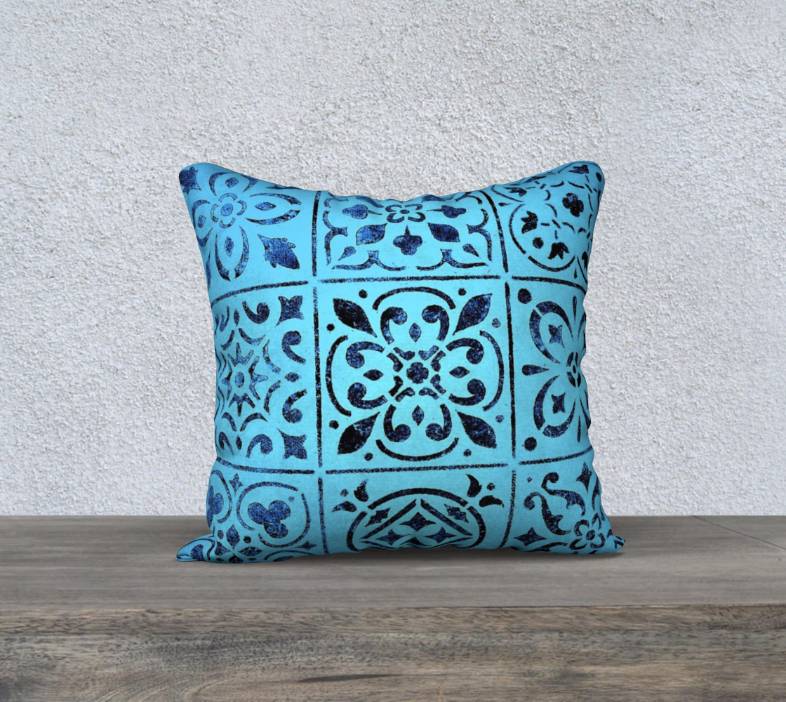 Aperçu de 18x18 Pillow Case * Abstract Geometric Blue Moroccan Tile Print * Linen*Canvas*Velveteen Decorative Pillow Covers