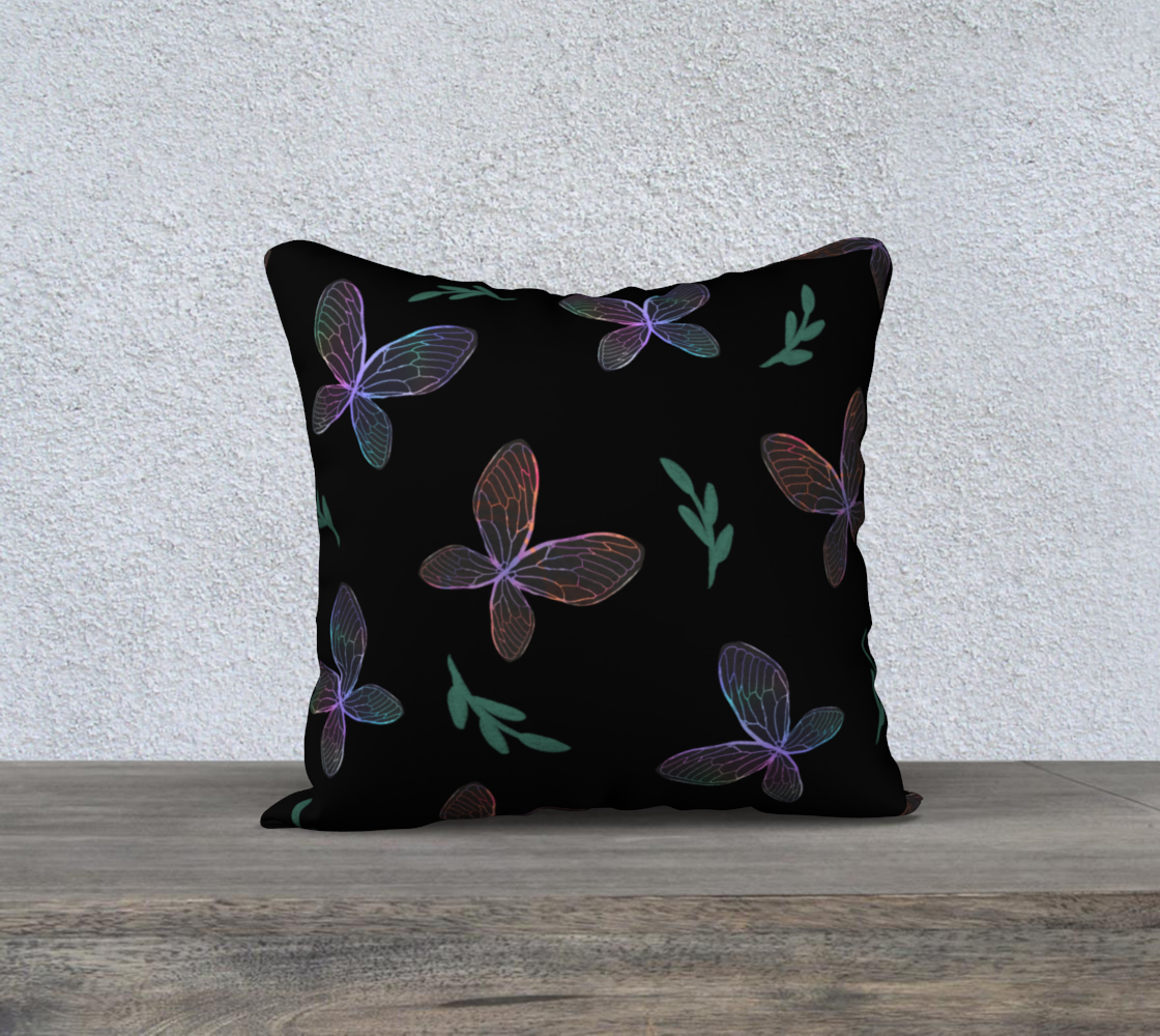 Aperçu de 18x18 Pillow Case * Butterflies on Black * Butterfly Wings Linen*Canvas*Velveteen Pillow Covers * Iridescent #2