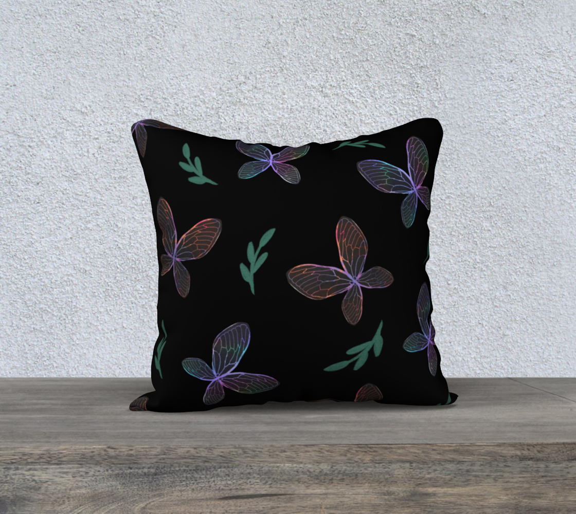 Aperçu de 18x18 Pillow Case * Butterflies on Black * Butterfly Wings Linen*Canvas*Velveteen Pillow Covers * Iridescent 