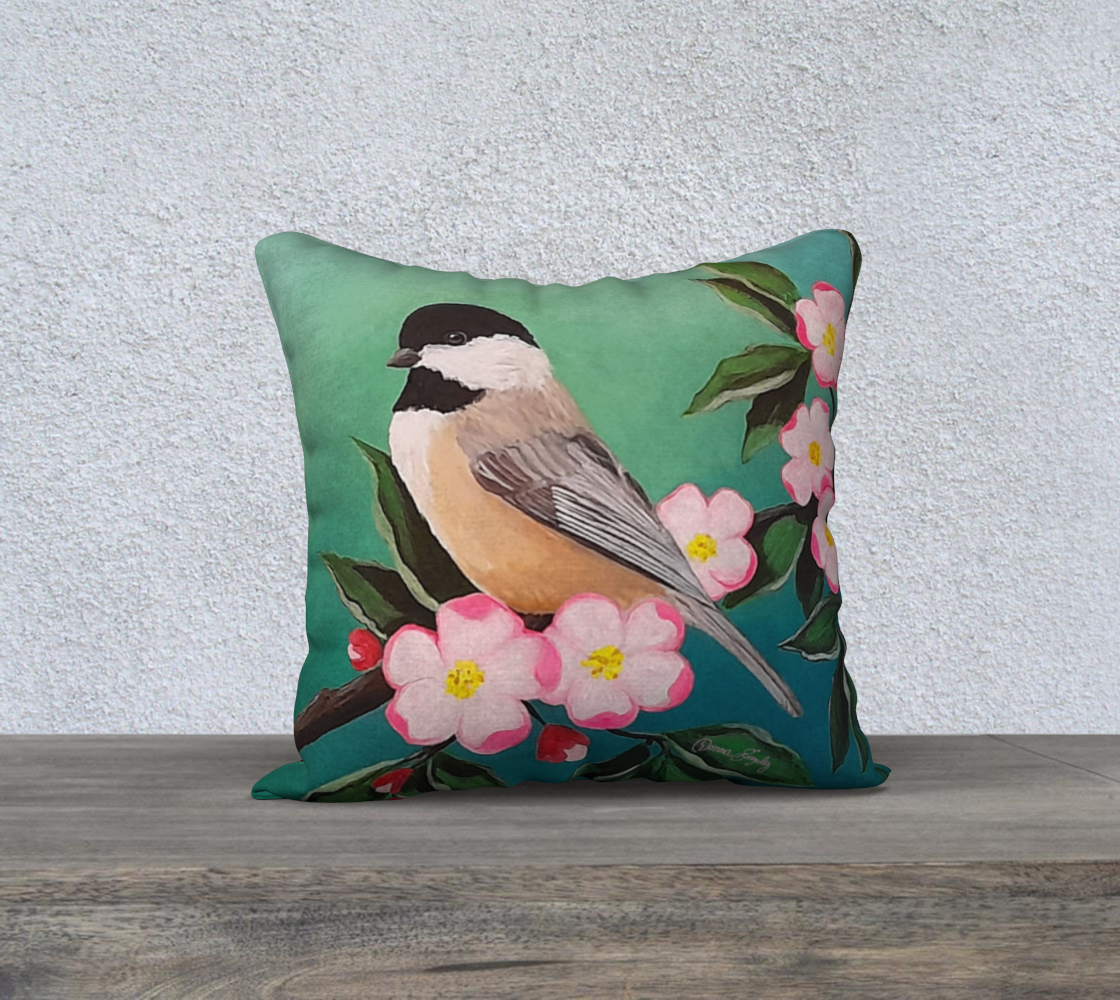 Apple Blossom Chickadee Mirrored 18inX18in Pillow Case preview