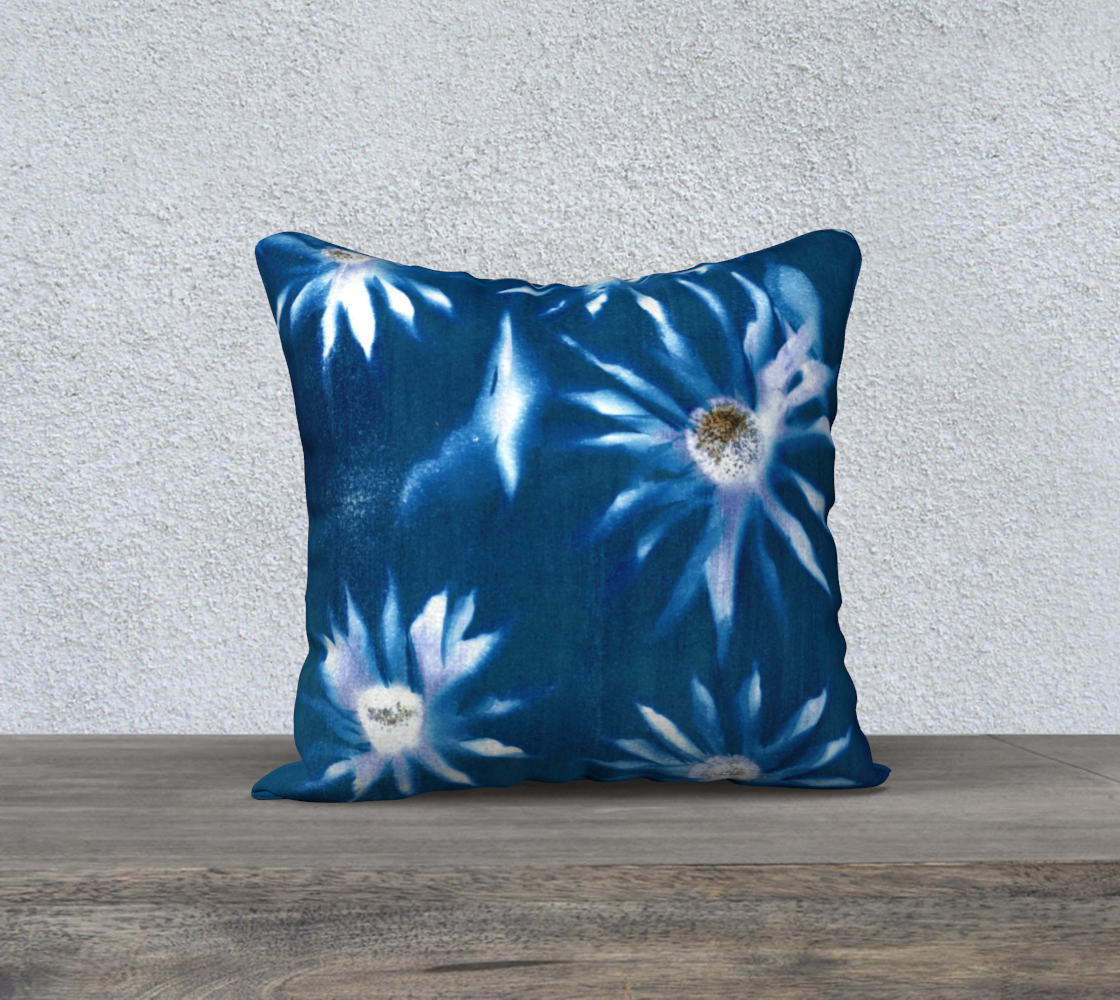 18x18 Pillow Case * Blue Cyan Daisy Floral Print Pillowcase Decorative Pillow Cover* Velveteen*Linen*Canvas preview