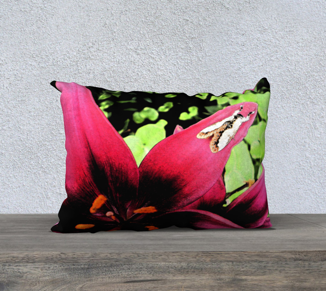 Red Lily & Moth 20"x14" Pillow Case. preview