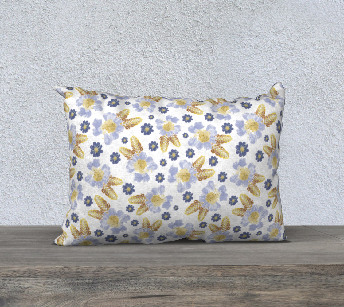 Aperçu de 20x14 Pillow Case * Abstract Floral Pillow Cover * Linen*Canvas*Velveteen Decorative Pillows*Blue Cosmos and Crocosmia Watercolor Impressions Design