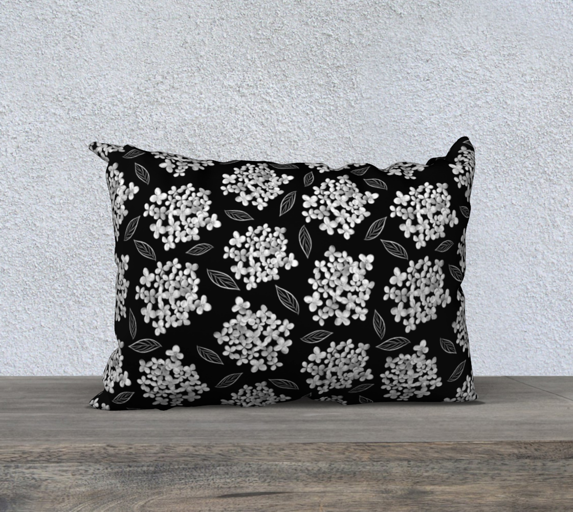Aperçu de 20x14 Pillow Case * Abstract Floral Pillow Cover * Linen*Canvas*Velveteen Decorative Pillows*White Hydrangea on Black * Pristine #2
