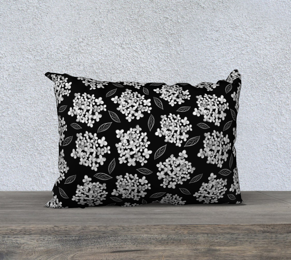 20x14 Pillow Case * Abstract Floral Pillow Cover * Linen*Canvas*Velveteen Decorative Pillows*White Hydrangea on Black * Pristine Miniature #2
