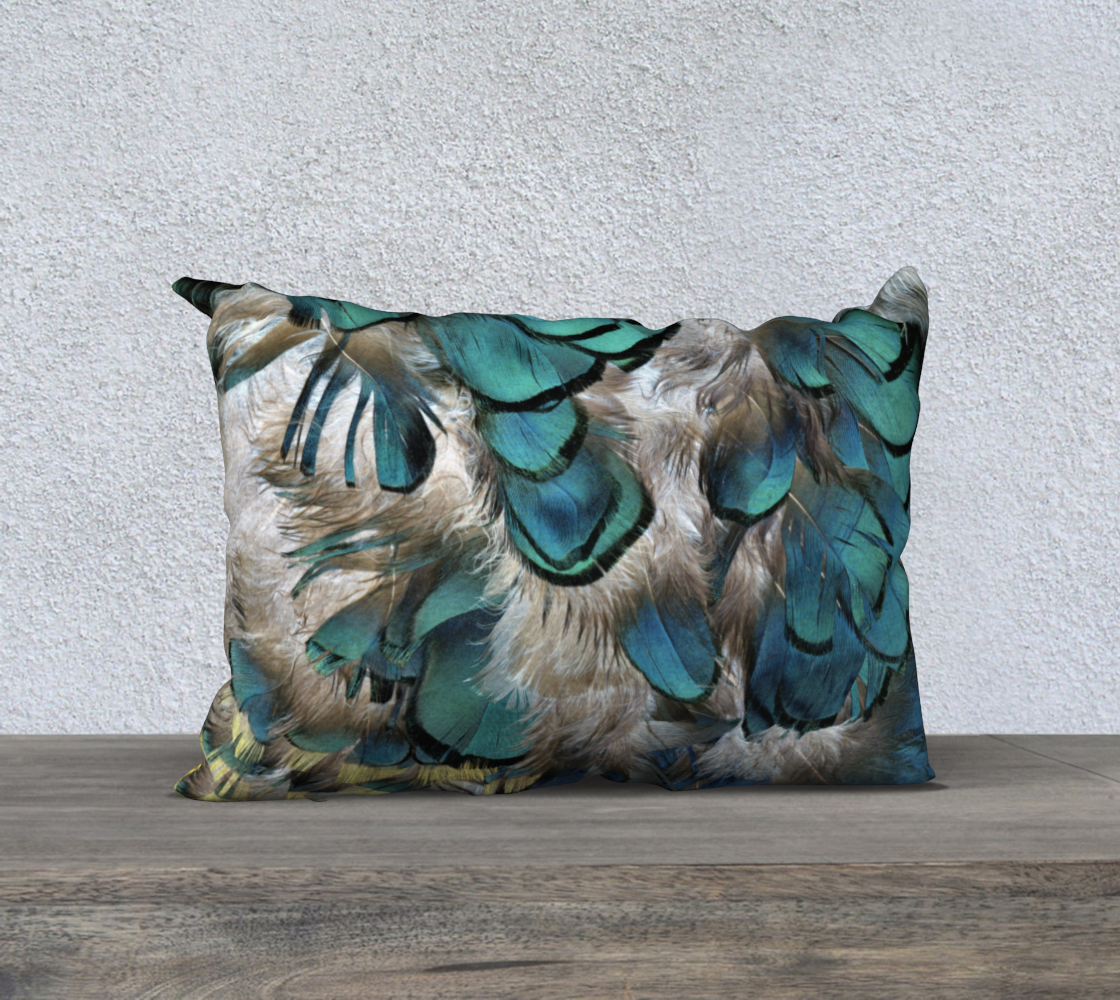 Aperçu de 20x14 Pillow Case * Blue Grey Yellow Pheasant Feathers on Velveteen*Canvas*Linen Decorative Pillow Covers #2