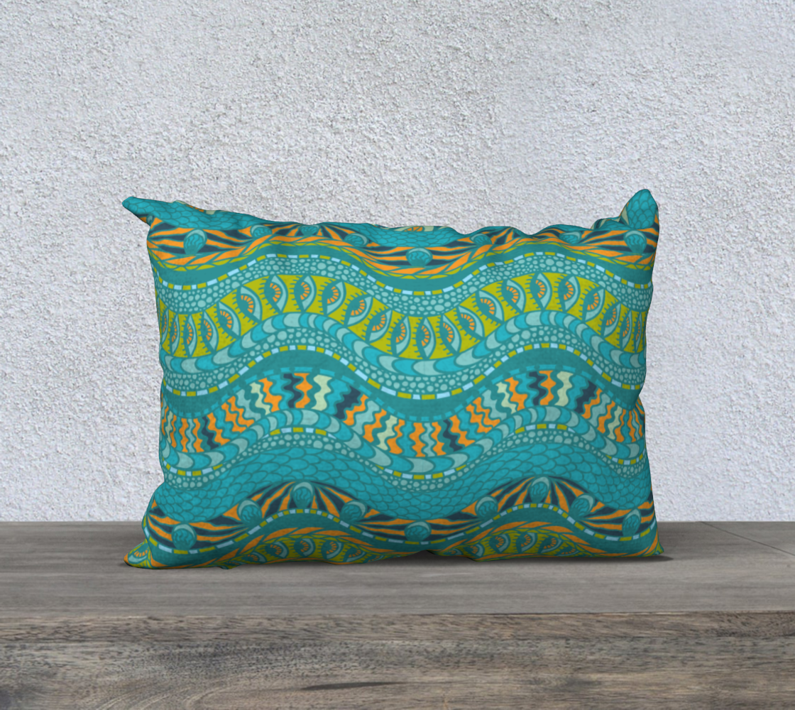 Tribal Teal Wavy Pattern Throw Pillow Cover preview
