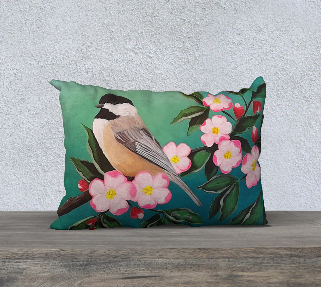 Apple Blossom Chickadee Mirrored 20inX14in Pillow Case preview