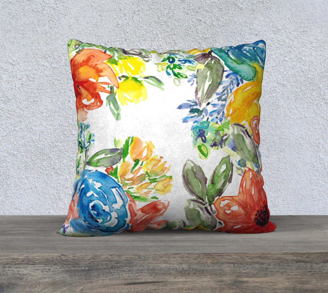 Aperçu de Vibrant Watercolor Floral Pillow Cover #1