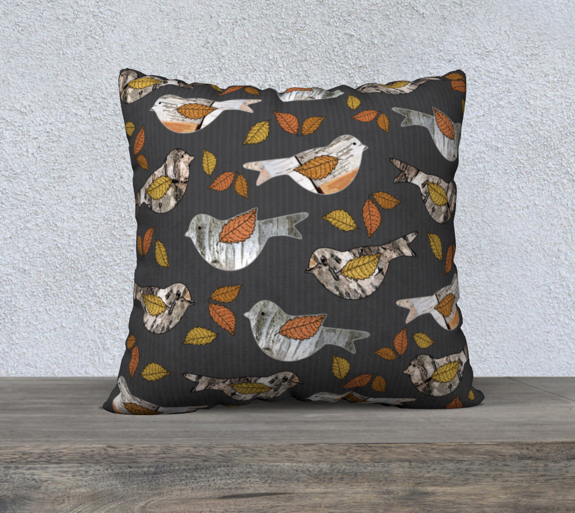 Birch Bark Birds and Leaves on Subtle Slate Grey Stripe preview #2