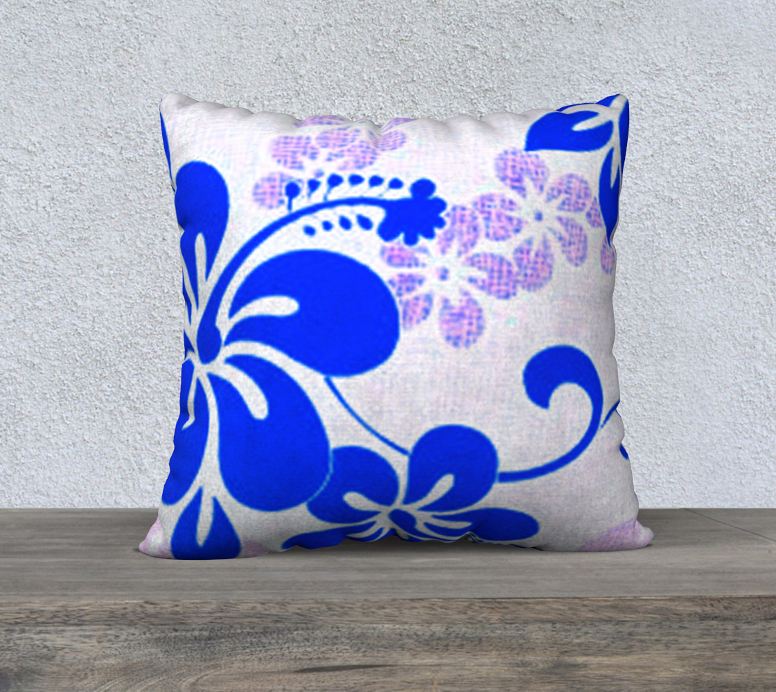 Aperçu de Blue and Lavender Hibiscus 22x22 Pillow Case