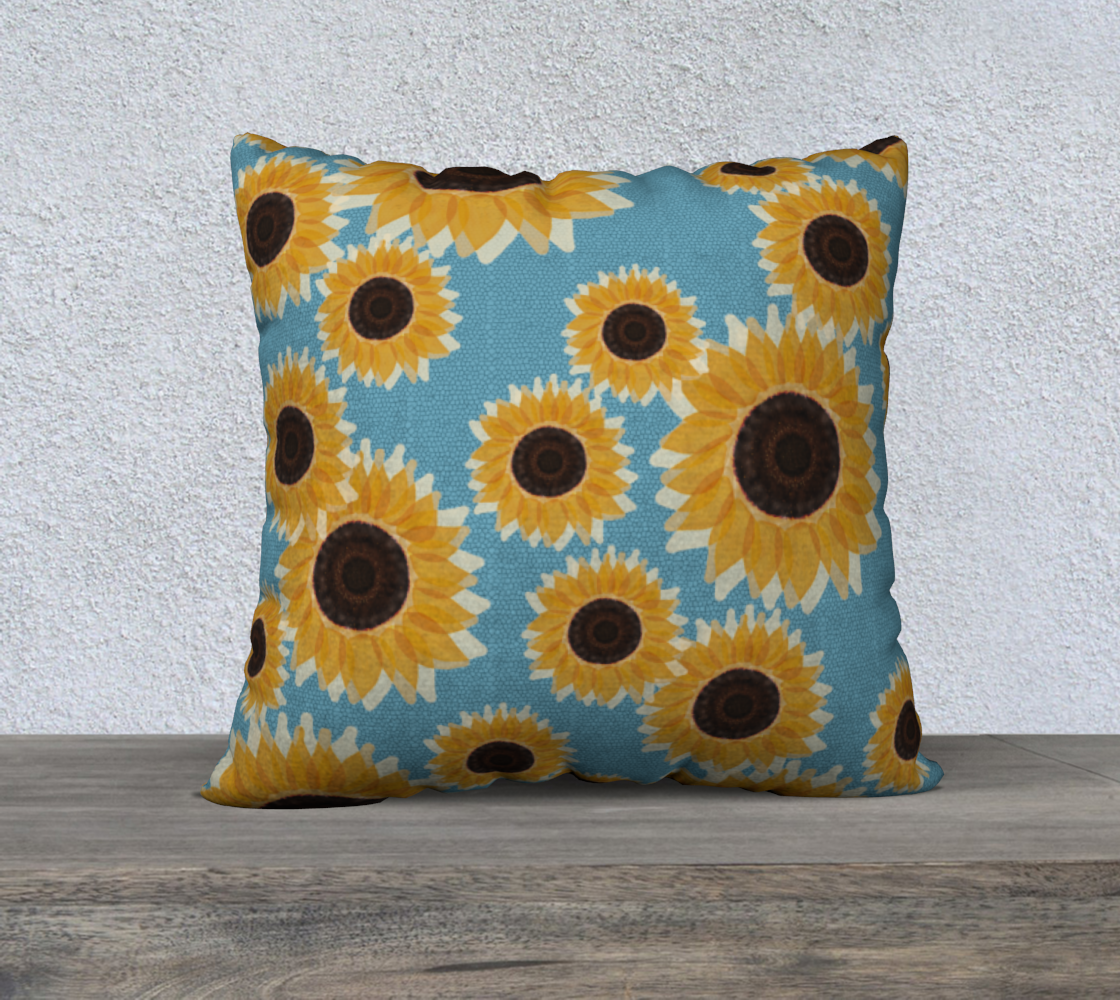 Golden Yellow Sunflowers Blue Honeycomb Country Floral preview #2