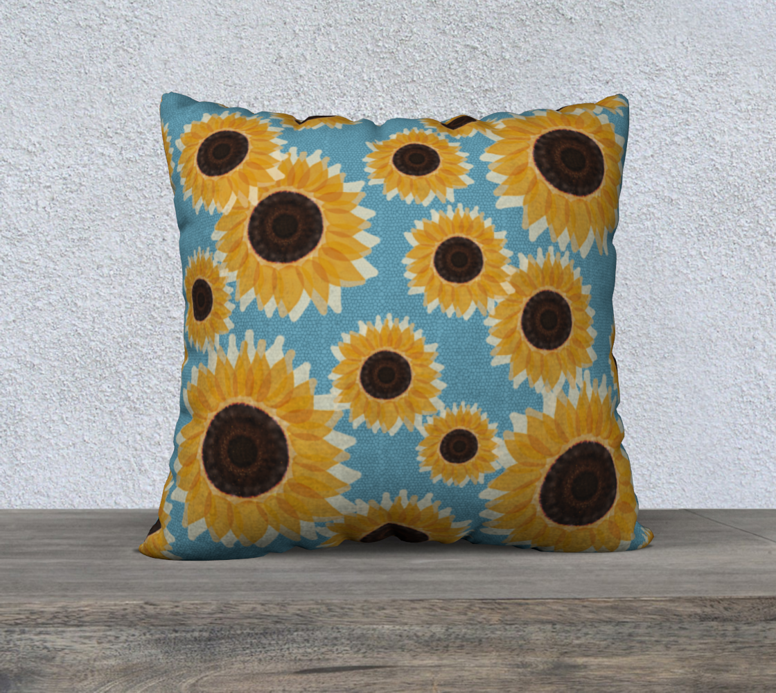 Golden Yellow Sunflowers Blue Honeycomb Country Floral preview #1