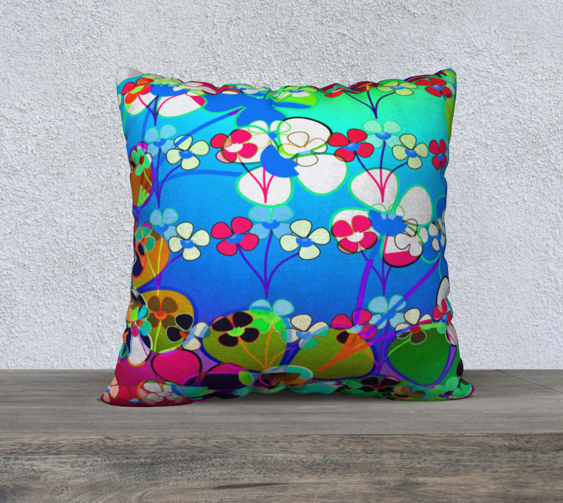 Aperçu de Abstract Colorful Flower Blue Background Art Pillow 22x22, AWSD 