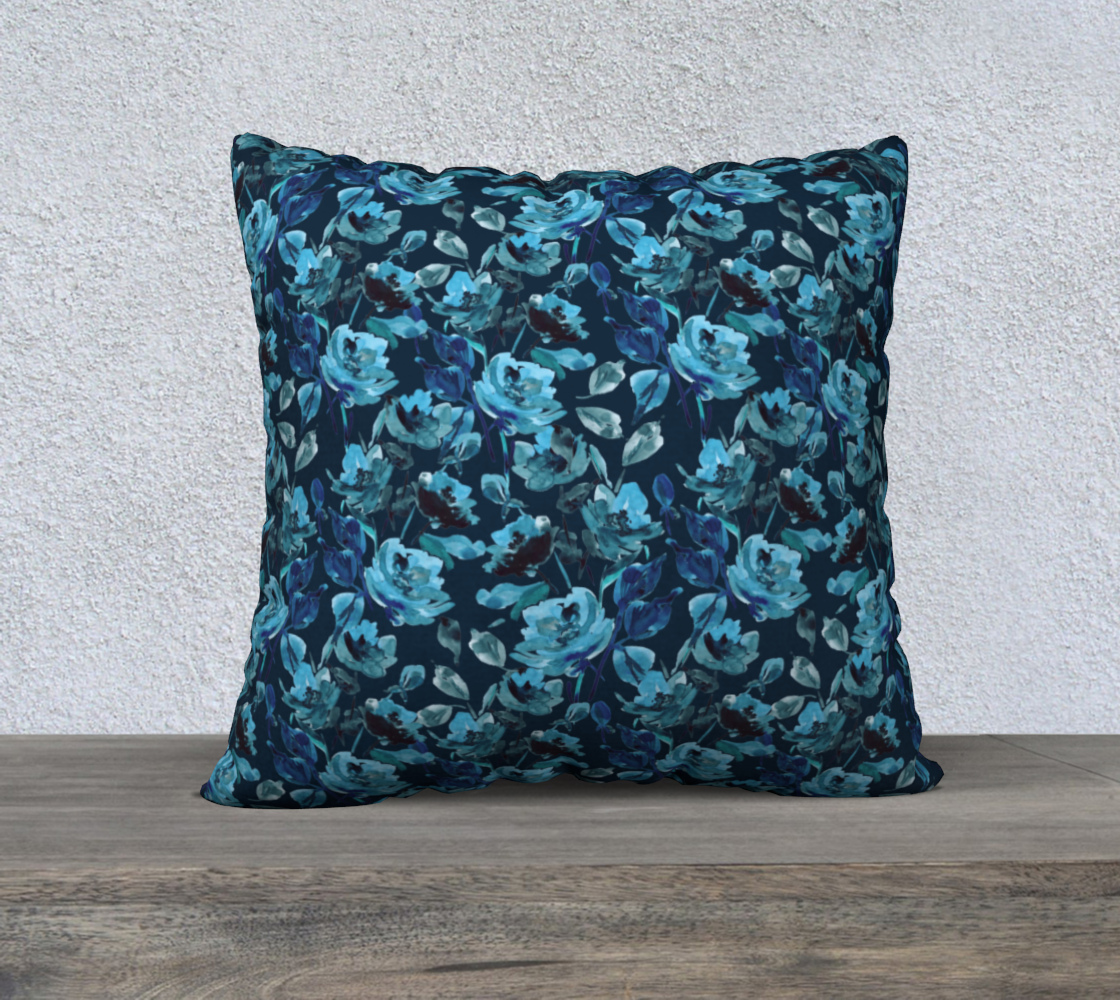 Blue Ink Floral on Indigo Pillow 22x22 preview