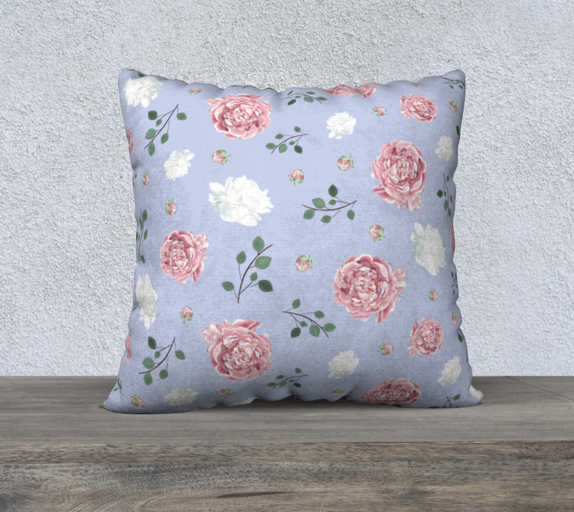 Peonies 22 x 22 Pillow Case (blue) preview