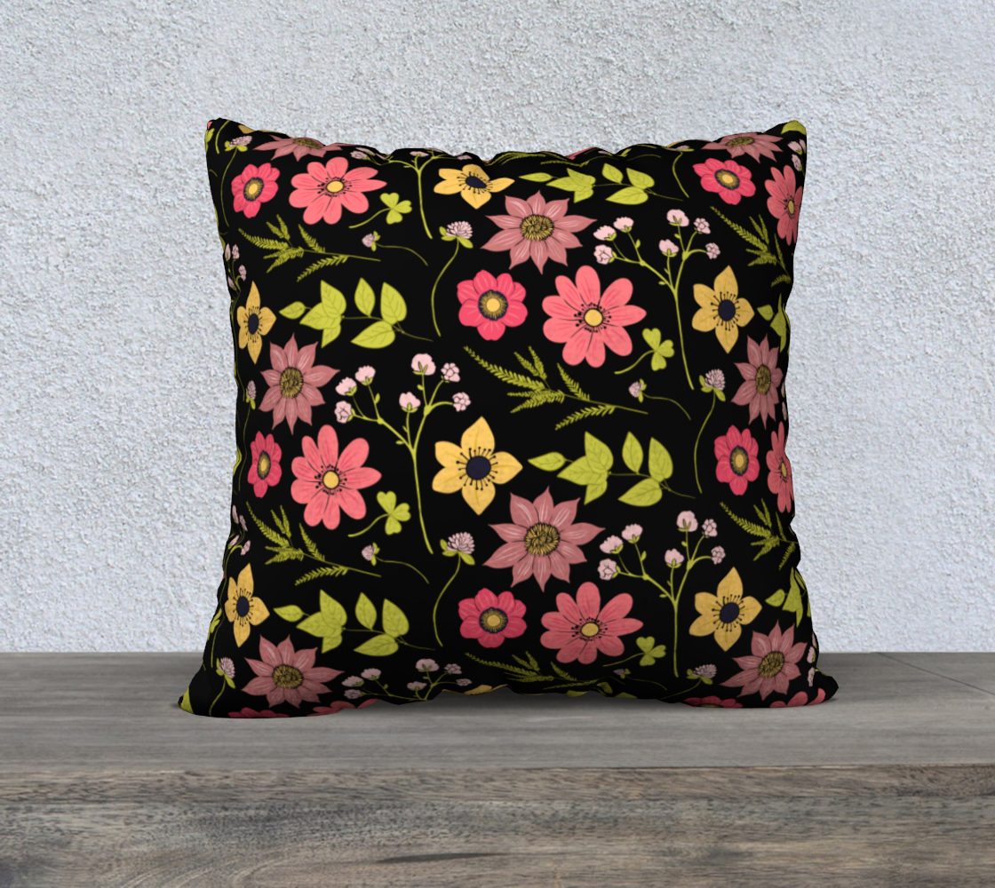 Pink & Yellow Blooms 22x22 Pillow Case 3D preview