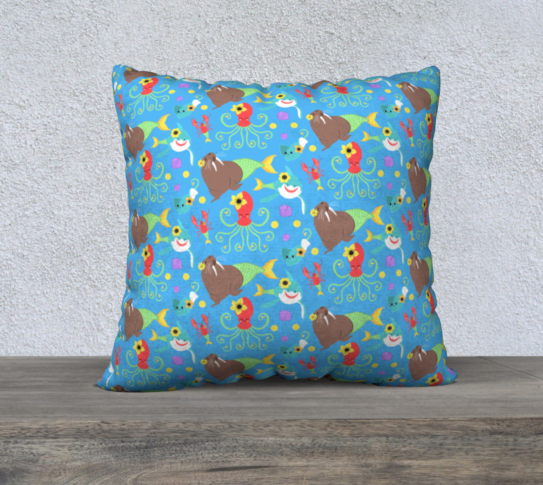 Mermaid Animals 22x22 Pillow Case (Blue) preview