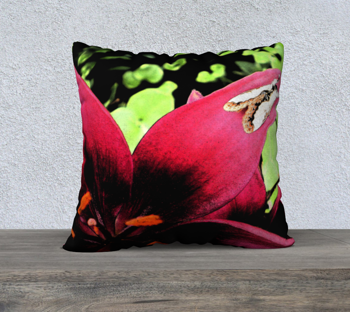 Red Lily & Moth 22"x22" Pillow Case. preview
