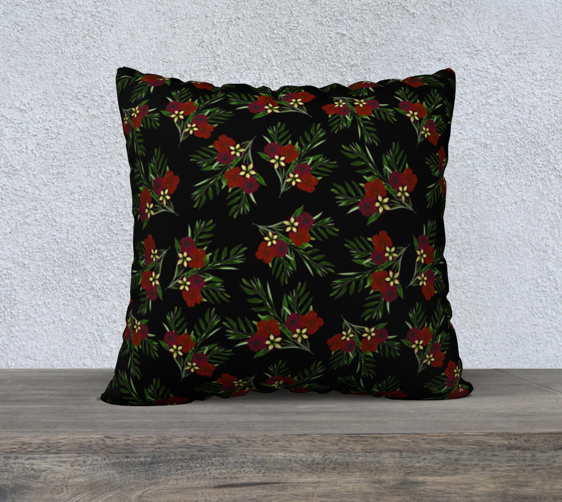 Aperçu de 22x22 Pillow Case * Black Red Green Floral Pillow Cover* Linen*Canvas*Velveteen Decorative Pillows*Red Petunia w/ Greenery