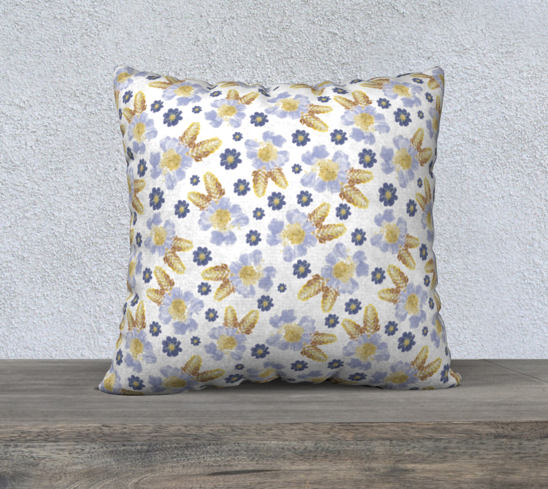 Aperçu de 22x22 Pillow Case * Abstract Floral Pillow Covers * Linen*Canvas*Velveteen Decorative Pillows * Blue Cosmos Crocosmia Watercolor Impressions Design
