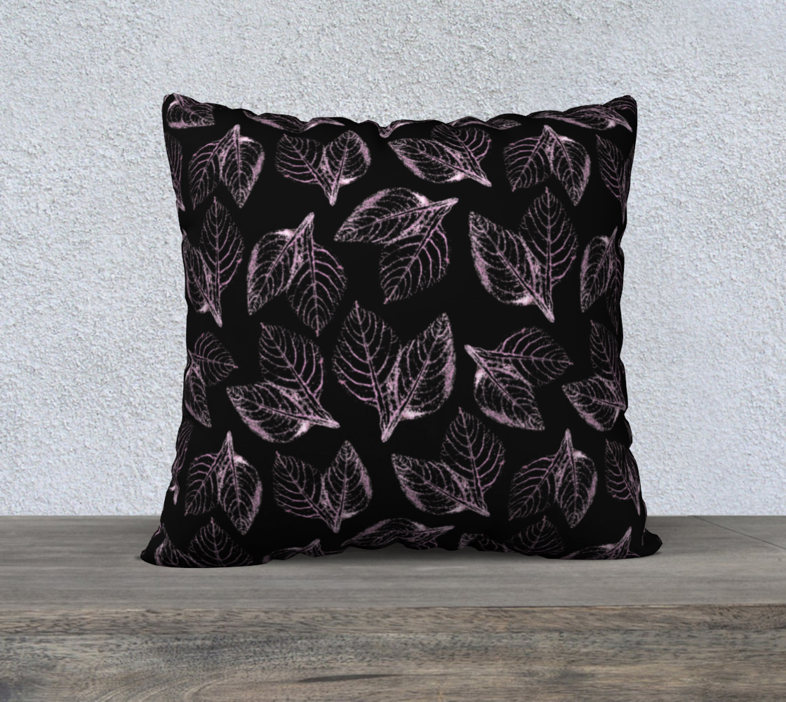 Aperçu de 22x22 Pillow Case * Abstract Floral Pillow Covers * Linen*Canvas*Velveteen Decorative Pillows * Pink Amaranth Leaves on Black  Watercolor Impressions Design