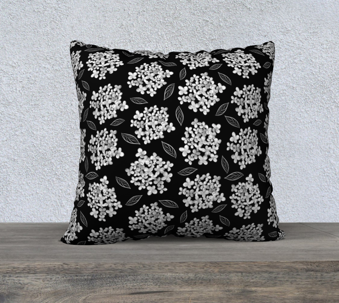 Aperçu de 22x22 Pillow Case * Abstract Floral Pillow Covers * Linen*Canvas*Velveteen Decorative Pillows * White Hydrangea on Black * Pristine #2