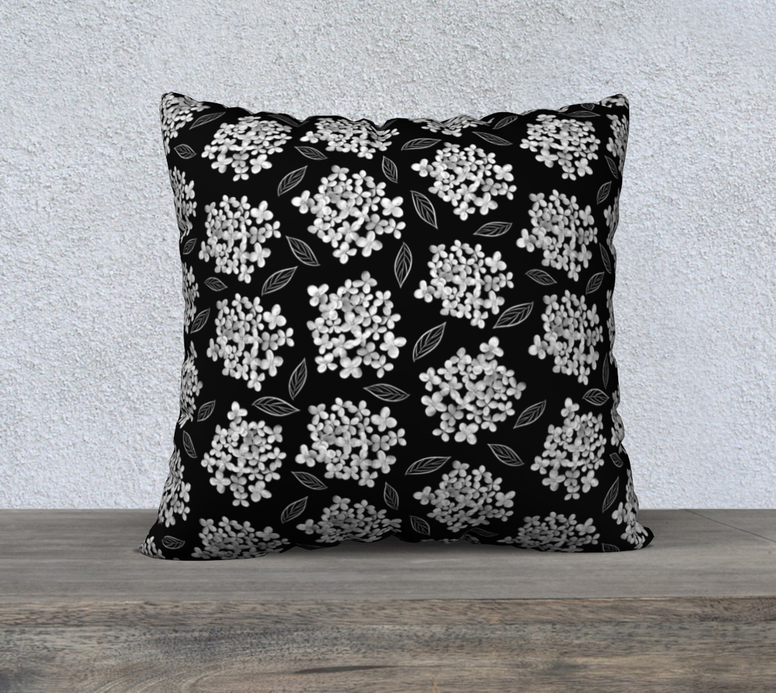 22x22 Pillow Case * Abstract Floral Pillow Covers * Linen*Canvas*Velveteen Decorative Pillows * White Hydrangea on Black * Pristine preview