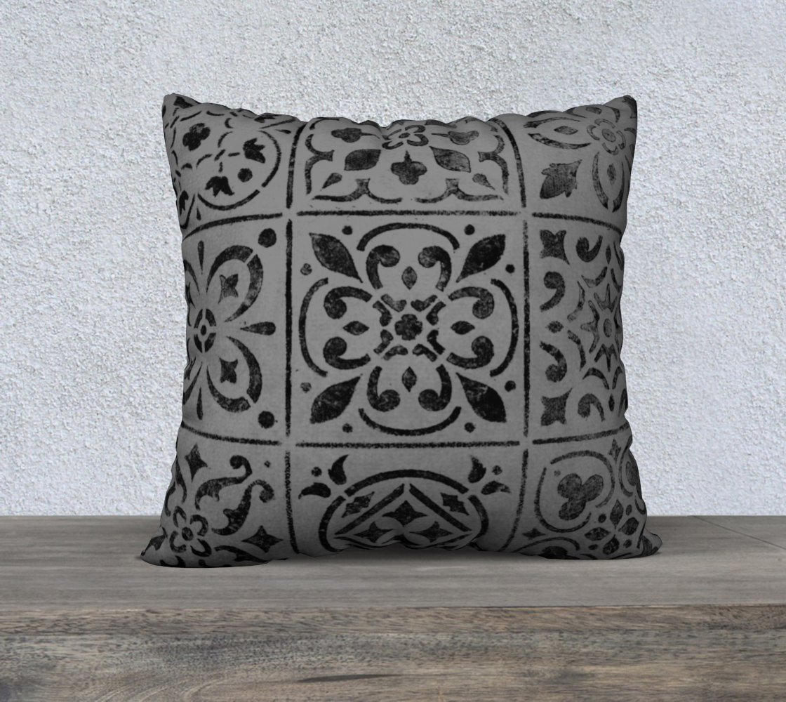 22x22 Pillow Case * Abstract Geometric Moroccan Tile Design * Gray Black Linen*Canvas*Velveteen Pillow Covers preview #2