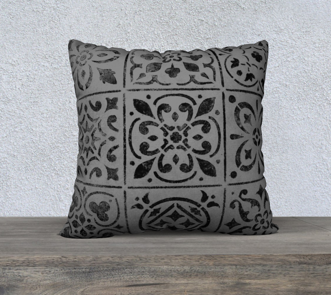 22x22 Pillow Case * Abstract Geometric Moroccan Tile Design * Gray Black Linen*Canvas*Velveteen Pillow Covers preview