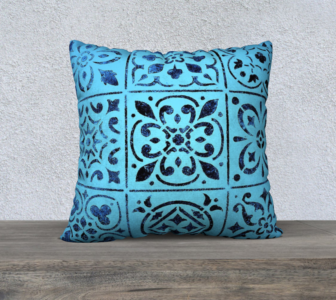 22x22 Pillow Case * Blue Abstract Geometric Moroccan Tile Print on Velveteen*Canvas*Linen Decorative Pillow Covers preview