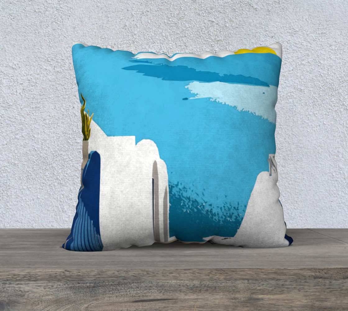 Santorini Morning | Greece Tropical Exotic Travel | White Buildings Architecture Pillow Case 22 x 22 preview
