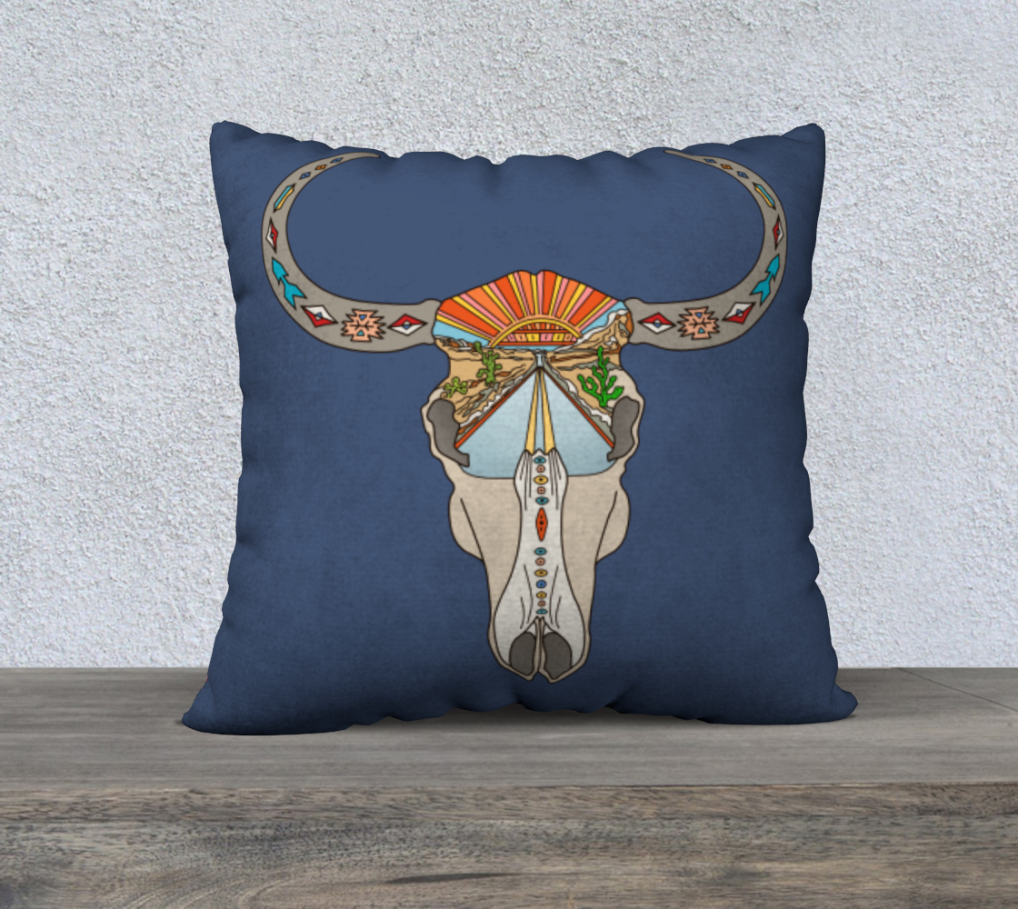 Aperçu de Steer Skull Southwestern Desert Landscape Blue Orange #1