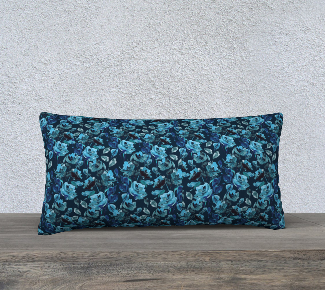 Blue Ink Floral on Indigo Pillow 24x12 preview #2